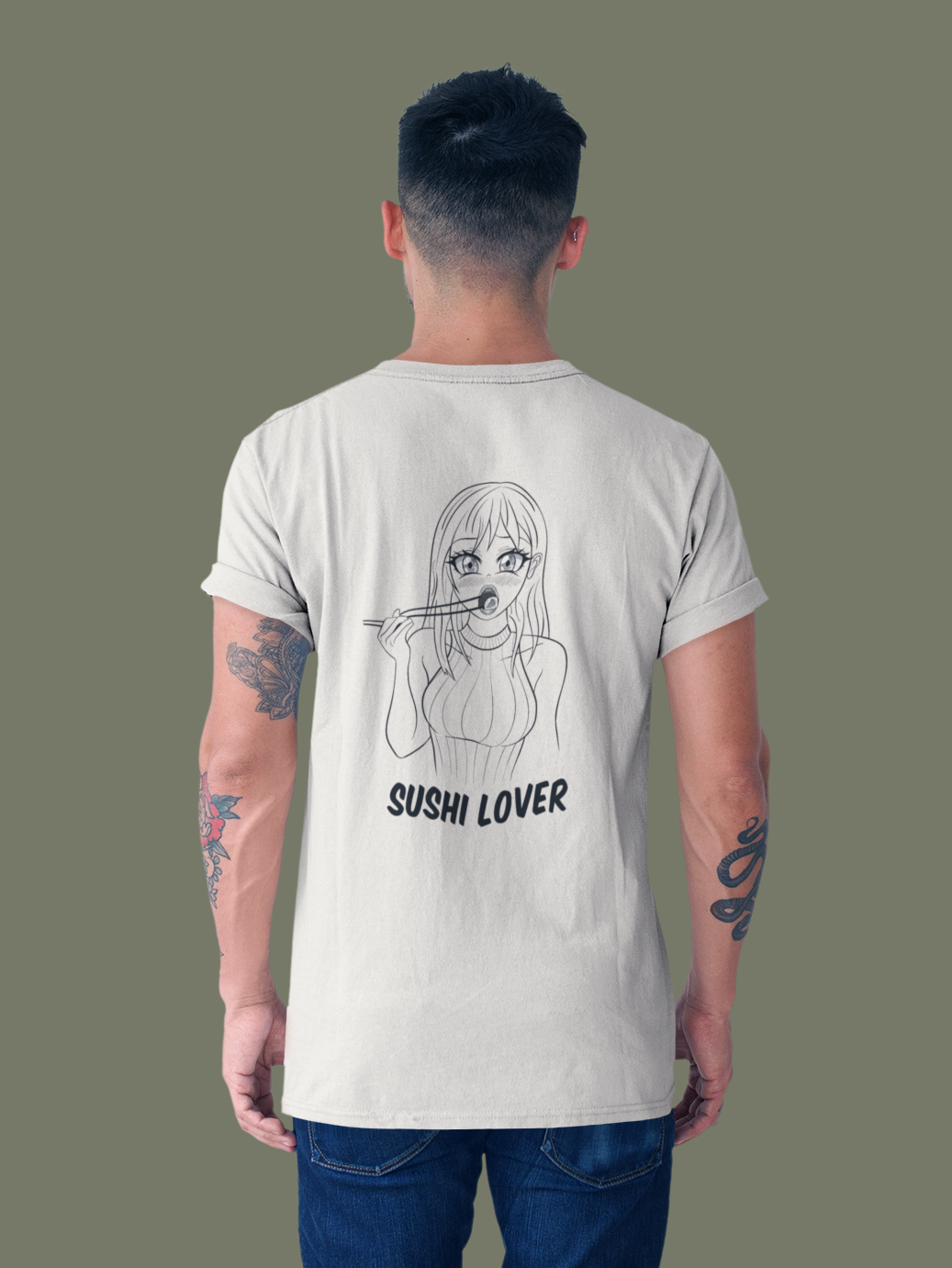 OVERSIZE T-SHIRT "SUSHI LOVER" BEIGE / WHITE